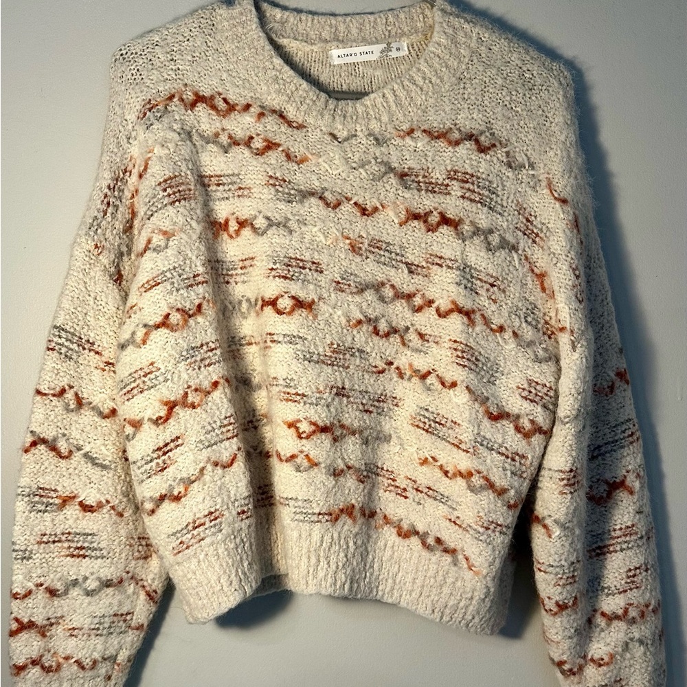 Altar'd State Cream and Orange Knit Sweater
